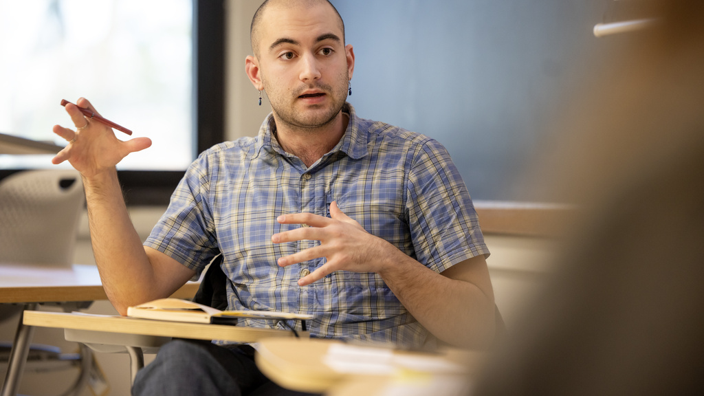 student debating in class